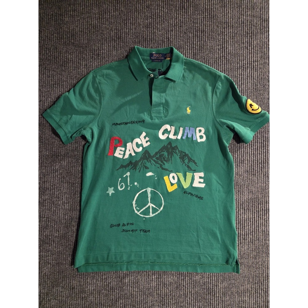 NWT Polo Ralph Lauren Men's M Classic-Fit Peace Climb Love Green Polo Shirt Embr